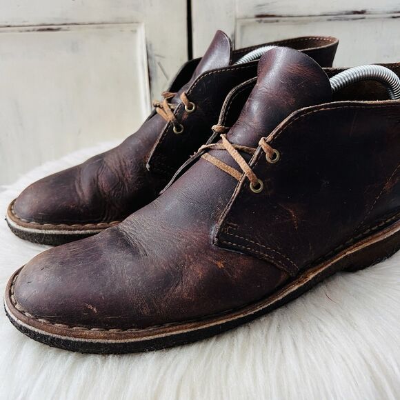 Clarks Originals Brown Leather Beeswax Desert Boots - Mens Size 11 - Picture 1 of 8